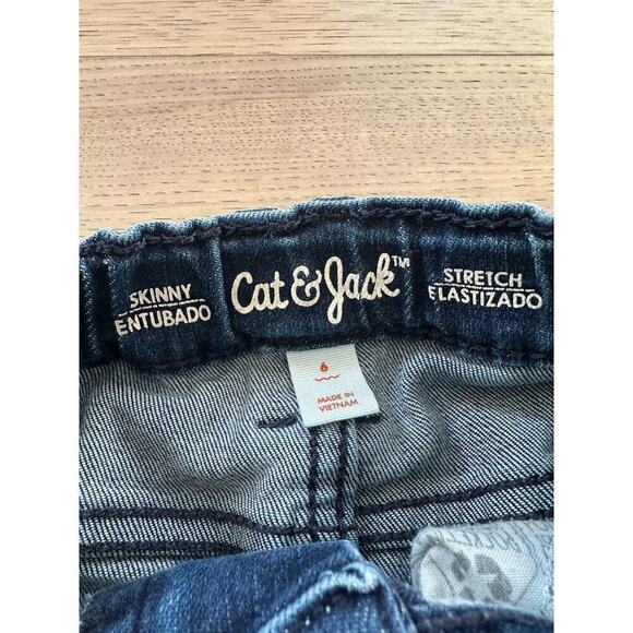 Cat and Jack Boys Dark Wash Adjustable Waist Denim Distressed Skinny Jeans Sz 6 - Picture 7 of 9
